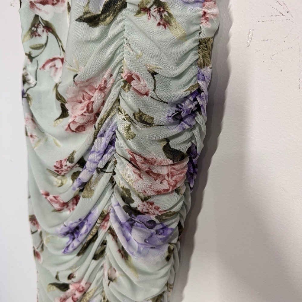 Windsor Pretty Blooms Bodycon Mesh Floral Midi Dress Asymmetrical Hem Women's M - Picture 5 of 12